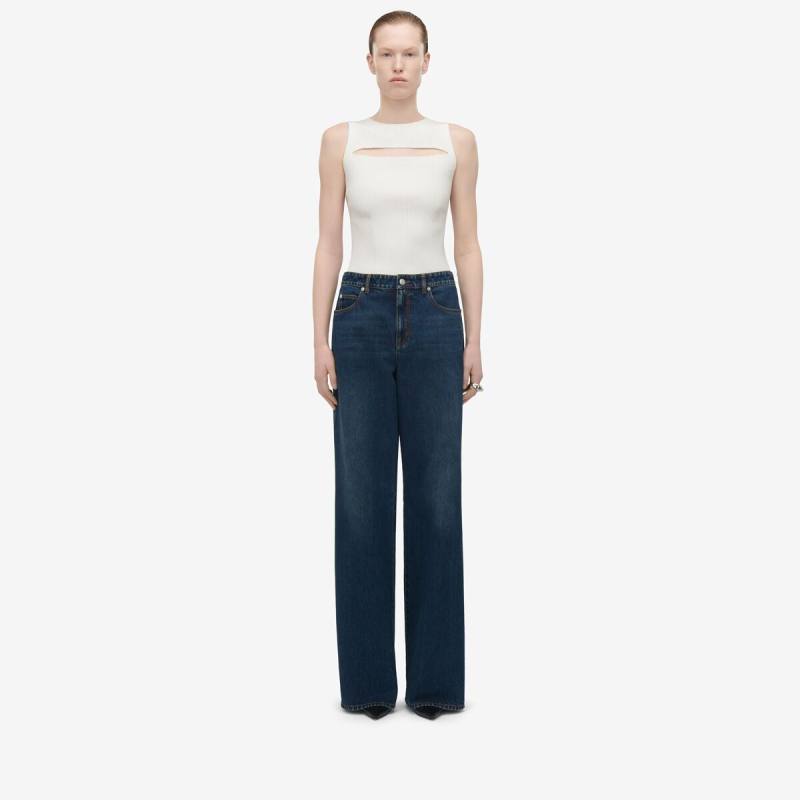 Alexander McQueen Women's Blue Wide Leg Jeans - 0 (Cotton)